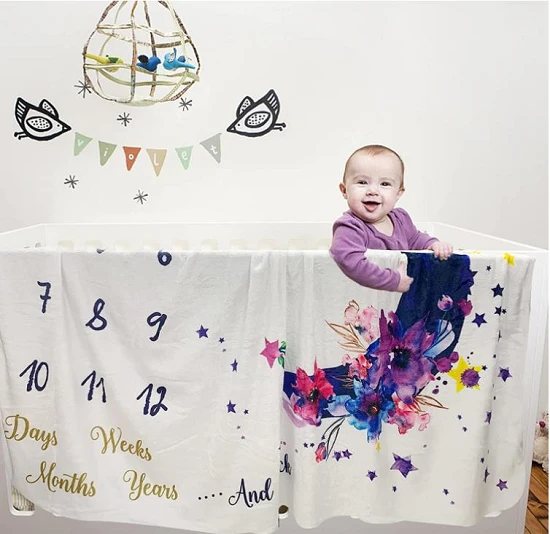 Knitted 100% Polyester Milestone Baby Blanket